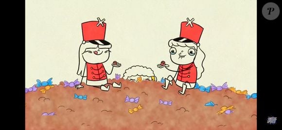 Xuxa insere personagem tirando bombons das paquitas.