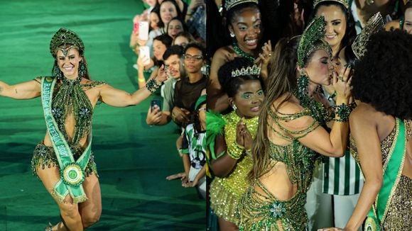 'É a melhor do mundo': Paolla Oliveira beija Iza ao receber coroa de Rainha de Bateria da Imperatriz Leopoldinense e leva web ao delírio com muito samba no pé; atriz retorna à Sapucaí após saída da Grande Rio
