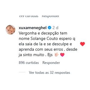 Xuxa Meneghel detona Solange Couto em publicação no Instagram