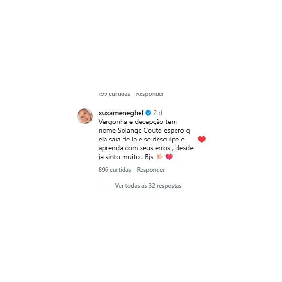 Xuxa Meneghel detona Solange Couto em publicação no Instagram