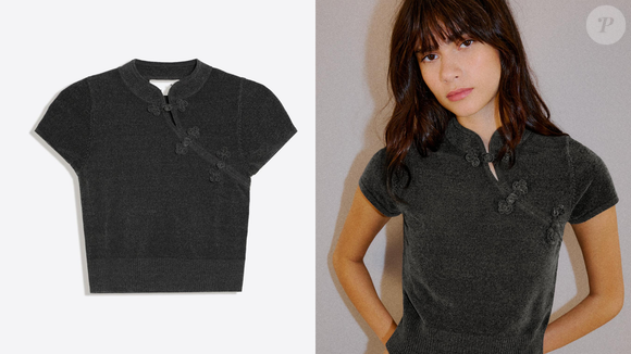Vendido por R$ 159,00, o suéter de mangas curtas da Bershka tem modelagem ajustada e detalhes de inspiração oriental. A proposta combina discrição, facilidade de combinação e pequenos toques de luxo silencioso para a primavera