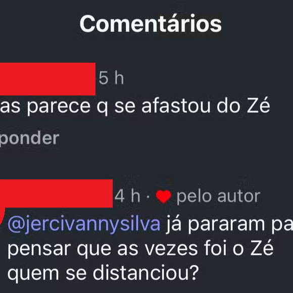 ‘Já pararam pra pensar que, às vezes, foi o Zé Felipe quem se distanciou?’, escreveu outro fã que ganhou curtida de Lucas Guedez