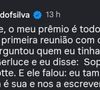 Aguinaldo Silva se declara para Sophie Charlotte, a Gerluce de 'Três Graças', após atriz ser esnobada no 'Melhores do Ano'