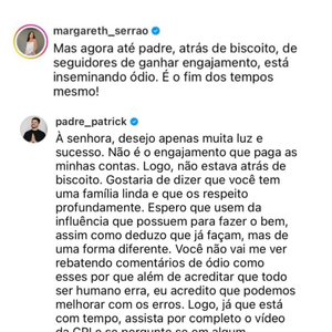 A troca de farpas entre Margareth Serrão, mãe de Virginia Fonseca, e o Padre Patrick.