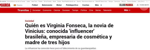 O também espanhol 'Marca' fez uma publicação explicando quem é Virgínia Fonseca e destacando o fato da influenciadora ser mãe