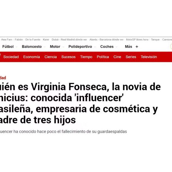 O também espanhol 'Marca' fez uma publicação explicando quem é Virgínia Fonseca e destacando o fato da influenciadora ser mãe