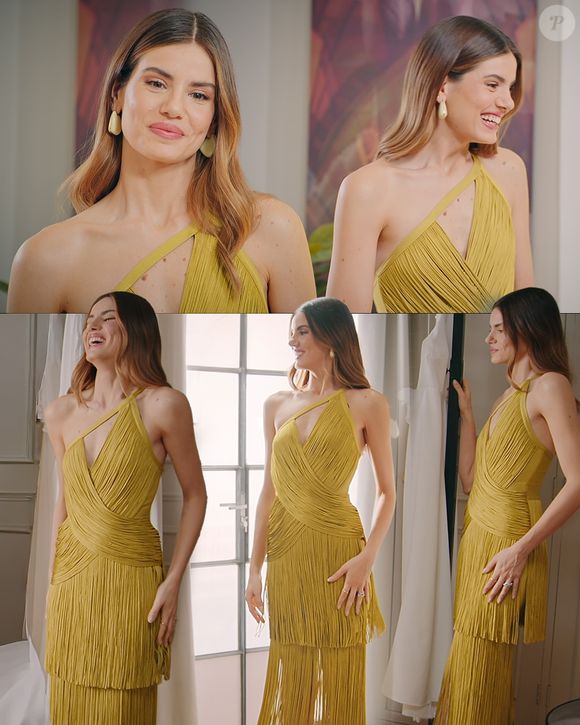 Para divulgar os dois últimos episódios, Camila Queiroz apostou em um look vibrante e cheio de movimento. A apresentadora surgiu com um vestido verde-lima de franjas