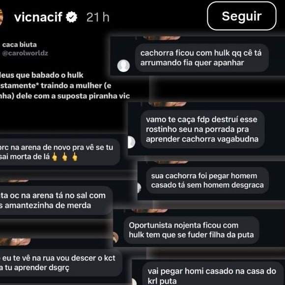 Vic Nacif postou prints de algumas dessas mensagens