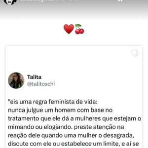 Alice Wegmann compartilhou uma publicação em seu perfil na web, na manhã desta quinta-feira (17).
