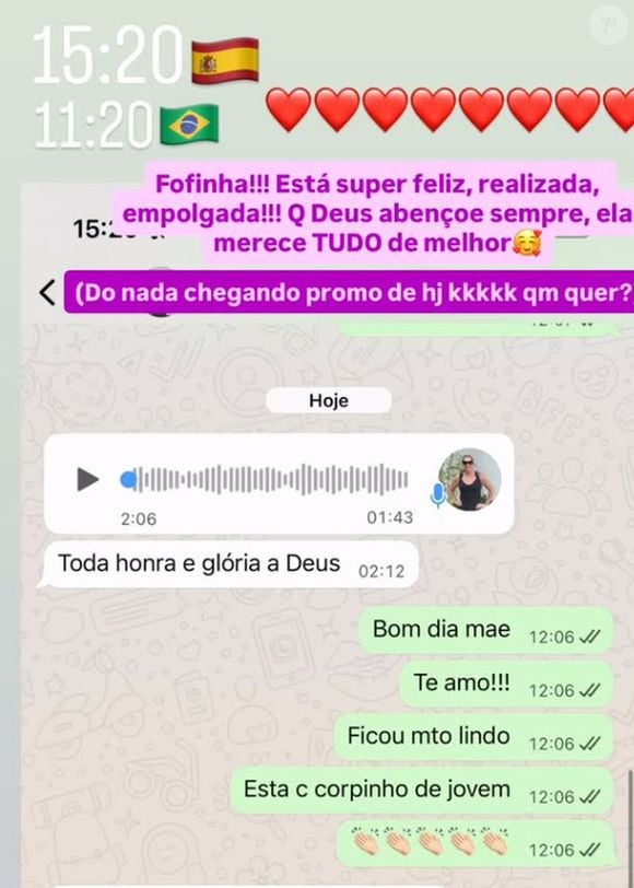 Margareth Serrão mandou mensagens empolgadas para Virgínia, que vibrou com o resultado das cirurgias