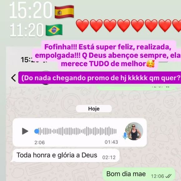 Margareth Serrão mandou mensagens empolgadas para Virgínia, que vibrou com o resultado das cirurgias