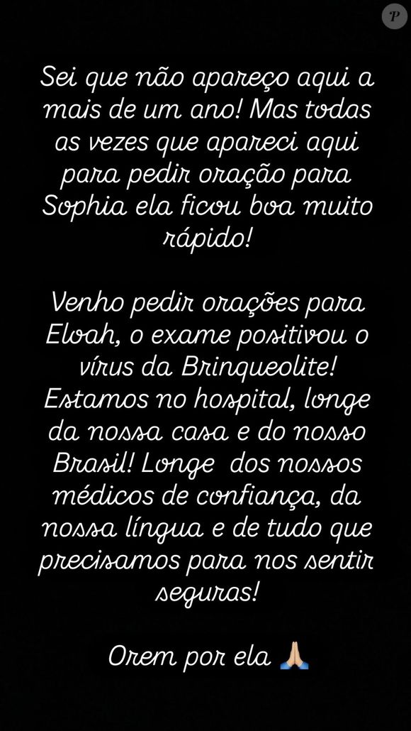 Maíra Cardi usou os stories do Instagram para pedir orações aos seguidores pelo estado de saúde da filha