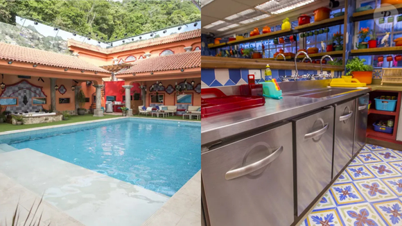 BBB 17 – a cozinha se destacou pelas cores primárias, enquanto a área externa ganhou colunas inspiradas na arquitetura grega. A piscina passou a ter uma parte mais rasa.