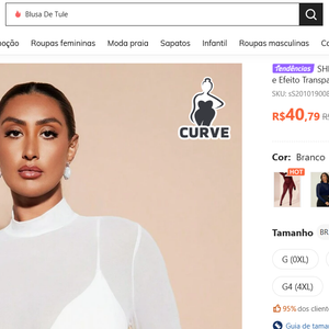 Com pegada fashionista e toque de transparência, a blusa de gola alta da Shein, a partir de R$ 40,79, reproduz a proposta moderna do visual escolhido por Ivete Sangalo