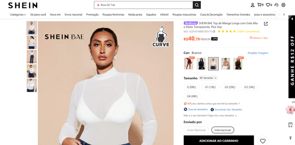Com pegada fashionista e toque de transparência, a blusa de gola alta da Shein, a partir de R$ 40,79, reproduz a proposta moderna do visual escolhido por Ivete Sangalo