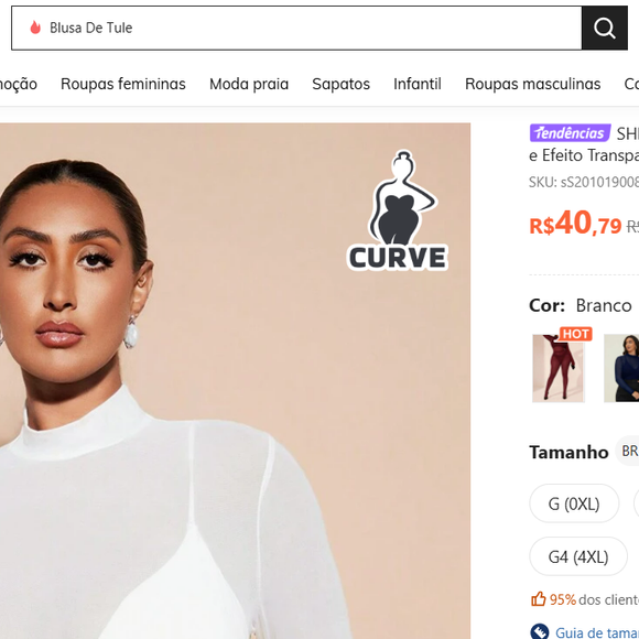 Com pegada fashionista e toque de transparência, a blusa de gola alta da Shein, a partir de R$ 40,79, reproduz a proposta moderna do visual escolhido por Ivete Sangalo