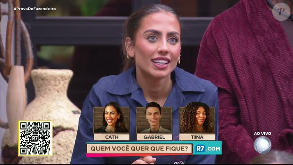 Quem deve sair de A Fazenda 18? Parcial da enquete UOL consultada às 00h13 de 22 de outubro de 2026 mostra Tina Calamba na frente, Gabriel Torres em segundo e Catherine Bascoy na última posição