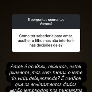 Mãe de Zé Felipe, Poliana Rocha usou os stories de seu perfil no Instagram e respondeu que é de suma importância respeitar as escolhas do filho, mesmo aquelas que ela não faria.