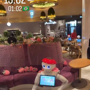 Era possível observar que os robôs interagiam com o público.