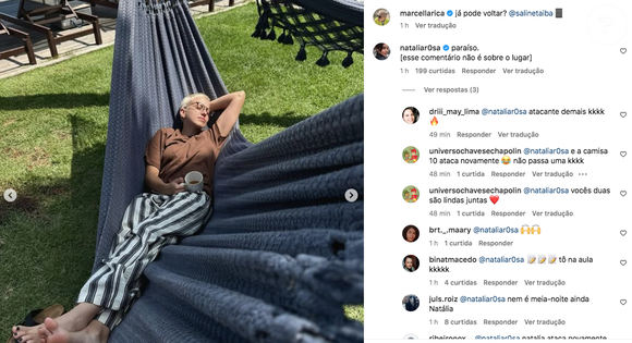 "Paraíso. [esse comentário não é sobre o lugar]", comentou a atriz Natália Rosa