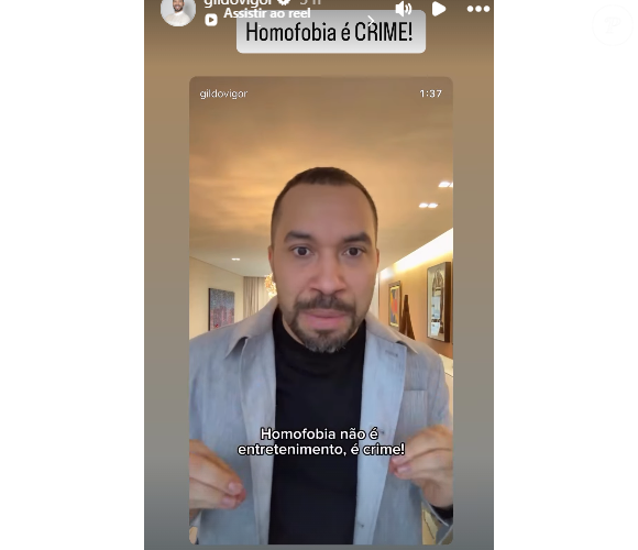 Gil do Vigor se manifesta contra homofobia ao ator João Victor Gonçalves