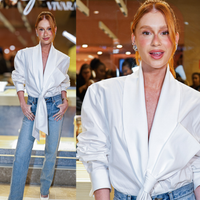 Ela pode tudo! Marina Ruy Barbosa aposta em camisa de grife de mais de R$ 16 mil e eleva o jeans básico em evento de moda em São Paulo