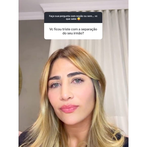 Em uma interação com fãs na web, Jéssica Beatriz foi questionada se teria ficado triste com a separação do irmão
