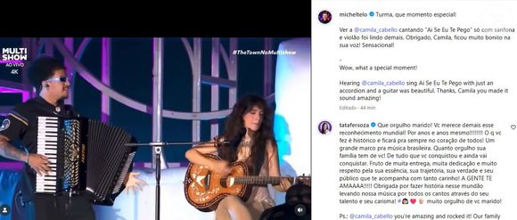 Michel Teló agradeceu Camila Cabello pelo carinho e comemorou muito ter seu hit cantado pela artista