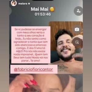 Fabrício compartilhou a mensagem de Maiara e também se declarou para a cantora: "Também te amo, ter o privilégio de ter você por perto é um presente de Deus"