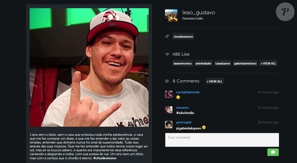 O ator Gustavo Leão era fã de Chorão e lamentou sua morte