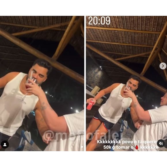 Amigo de Virginia Fonseca, Lucas Guedes fez cara de nojo e desistiu de beber sangue pós-cirúrgico da apresentadora