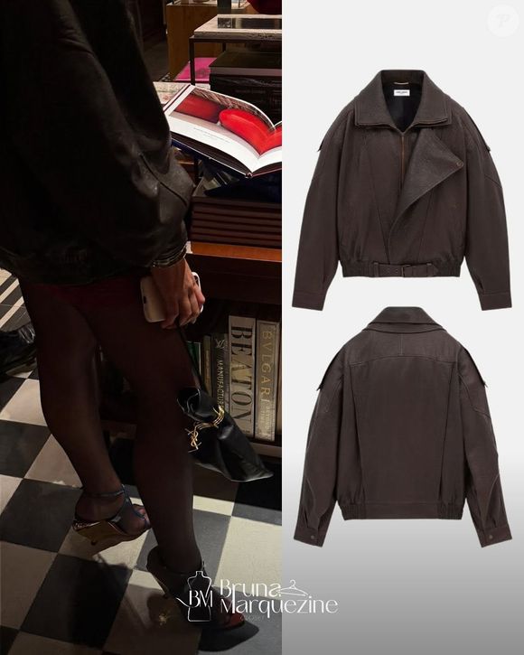 Bruna Marquezine elegeu jaqueta de couro da YSL que custa R$ 38.820, segundo o perfil Bruna Marquezine Closet
