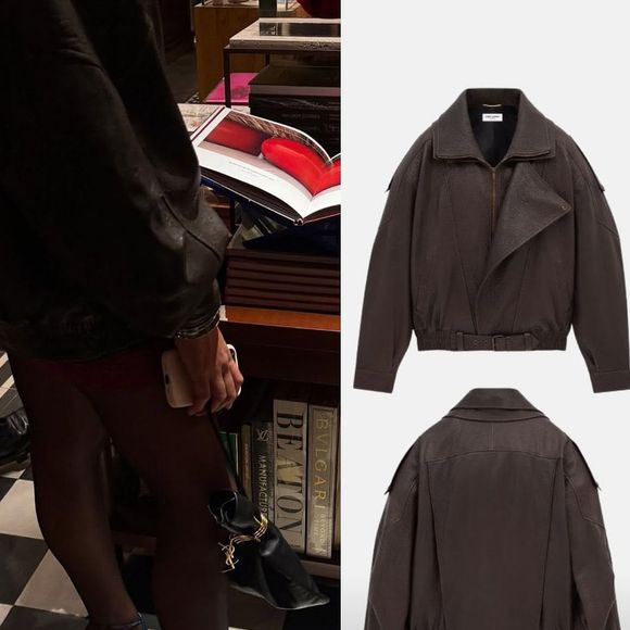 Bruna Marquezine elegeu jaqueta de couro da YSL que custa R$ 38.820, segundo o perfil Bruna Marquezine Closet