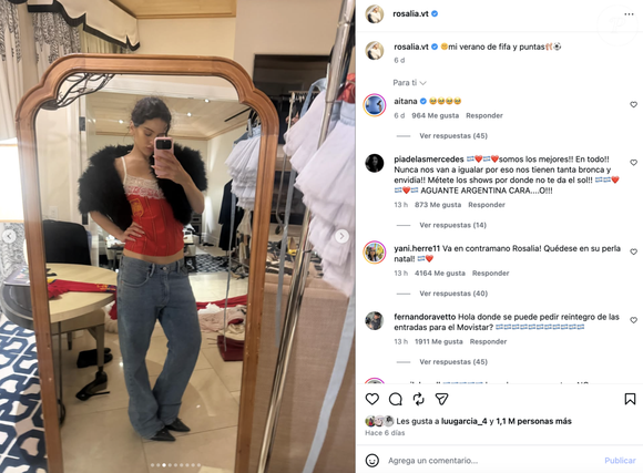 Depois da publicação, Rosalía passou a ser atacada por argentinos nas redes sociais
