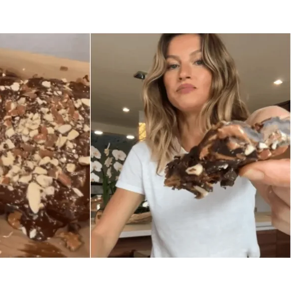 A coisa mais fácil e gostosa é a receita viral de Gisele Bündchen para barras nutritivas com chocolate amargo, tâmaras e amêndoas