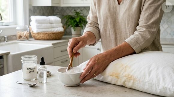 Quando a mancha amarelada já está muito impregnada no tecido e não desaparece com o bicarbonato, uma alternativa é utilizar água oxigenada diluída em um pouco de água, deixando a mistura agir por alguns minutos