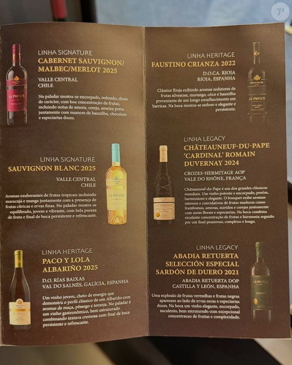 O portfólio da marca reúne diferentes rótulos internacionais e, de acordo com o folder de apresentação da Le Prince, os vinhos estão organizados em três linhas: Signature, Heritage e Legacy