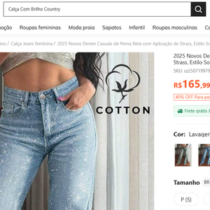 Perfeita para recriar o glamour do figurino de Ivete, a calça jeans com aplicações de strass da Shein, a partir de R$ 165,99, traz o mesmo efeito iluminado do palco para o dia a dia