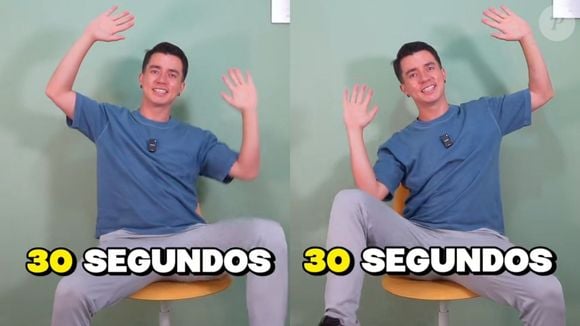 Ao inclinar o corpo com pernas e braços abertos, na cadeira, você trabalha a mobilidade do tronco e ativa o core