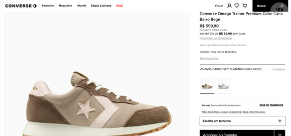 À venda no site oficial da Converse Brasil, o Omega Trainer Premium custa R$ 599,90 e pode ser parcelado em até 10 vezes sem juros