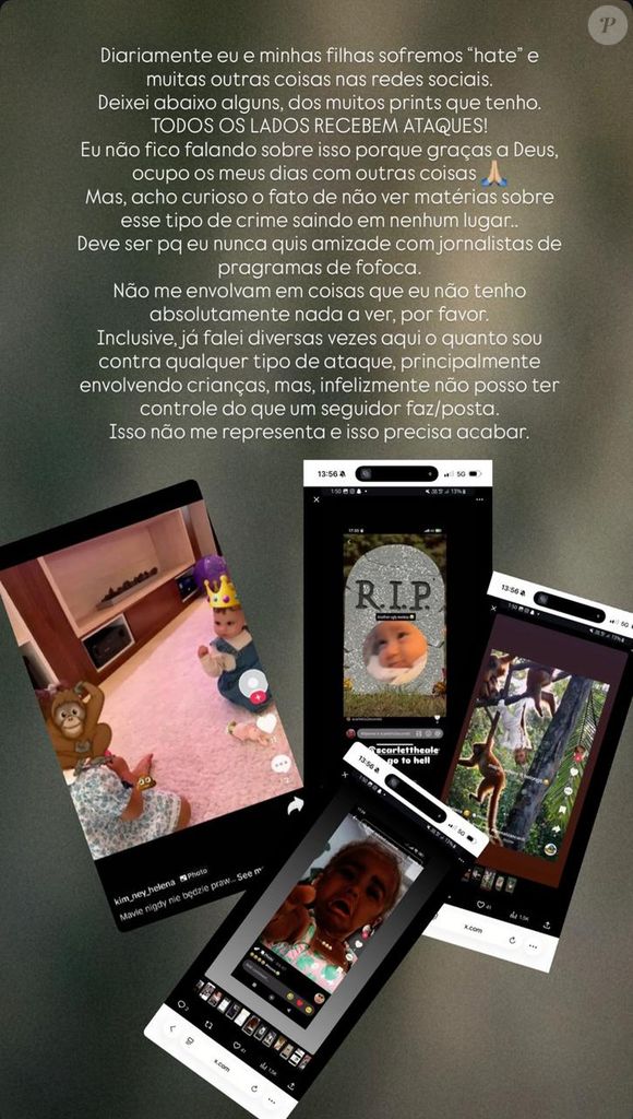 Em meio à polêmica, companheira de Neymar expôs mensagens de ódio recebidas por ela e pelas filhas