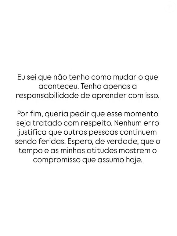 'Sinto muito por ter decepcionado você': Foi assim que Arlindinho pediu desculpas a Erika Januza após a polêmica envolvendo uma casa de swing. O cantor também revelou que está buscando ajuda e apoio da família