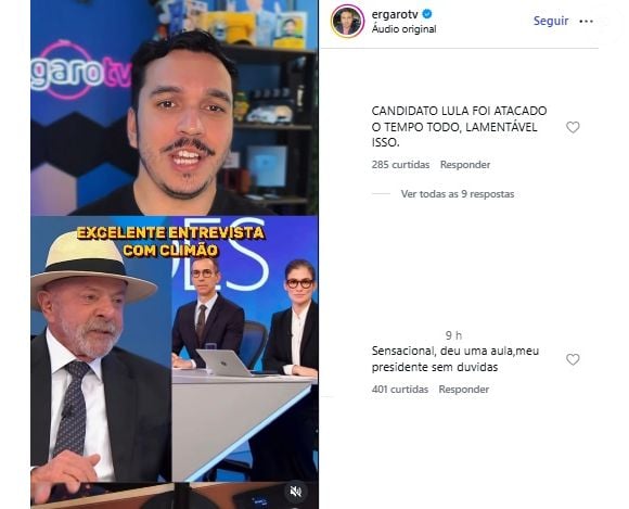 Lula na Globo: internautas com simpatia ao PT reprovaram perguntas feitas ao candidato e atacaram emissora
