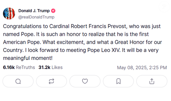 Mensagem do presidente Donald Trump na rede Truth Social.