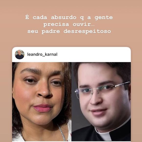 Bela Gil compartilhou uma publicação no Instagram sobre o caso: ‘É cada absurdo que a gente precisa ouvir… Seu padre desrespeitoso’