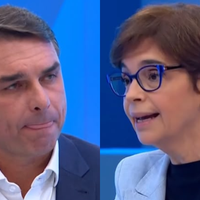 Após almoço com a cúpula da Globo, Flávio Bolsonaro é confrontado por Renata Lo Prete sobre filme do pai, ouve correção sobre Lula e vira alvo de críticas na web: 'Muito fraco e muito ruim'