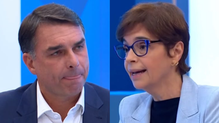 Após almoço com a cúpula da Globo, Flávio Bolsonaro é confrontado por Renata Lo Prete sobre filme do pai, ouve correção sobre Lula e vira alvo de críticas na web: 'Muito fraco e muito ruim'