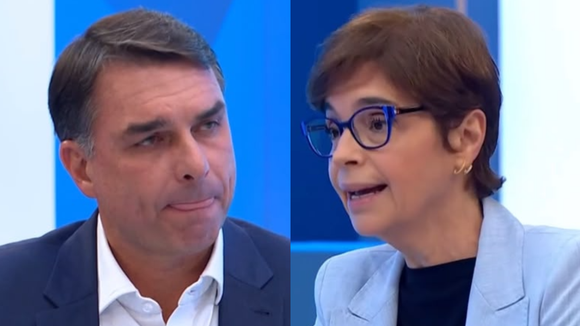 Após almoço com a cúpula da Globo, Flávio Bolsonaro é confrontado por Renata Lo Prete sobre filme do pai, ouve correção sobre Lula e vira alvo de críticas na web: 'Muito fraco e muito ruim'