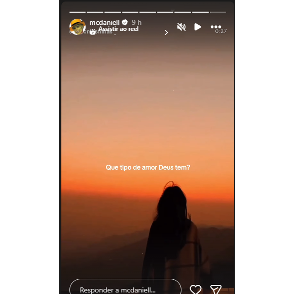‘Que tipo de amor Deus tem? Bem, é incondicional. Deus ama você nos seus melhores dias e nos seus piores dias’, dizia o post compartilhado por MC Daniel