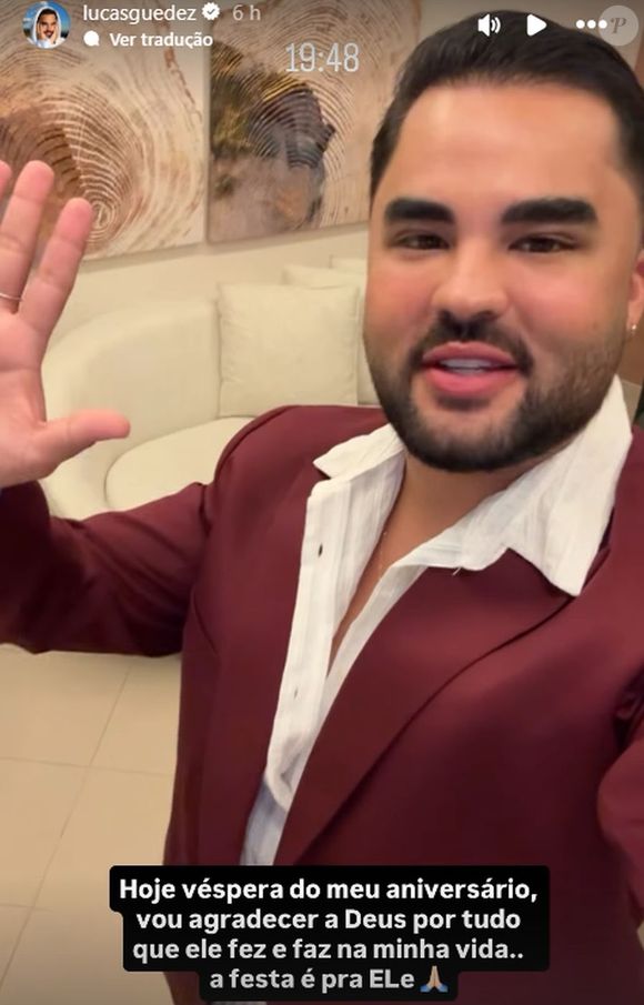 Lucas Guedez contou no Instagram que só chamou os amigos muito próximos para seu culto